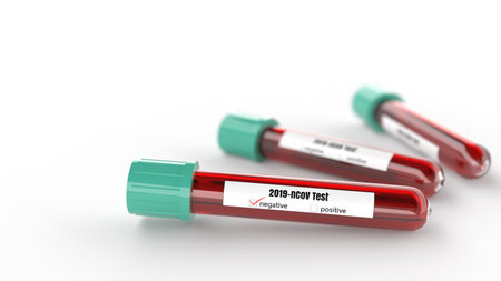 3D render of two test tubes for covid 19 blood testの写真素材