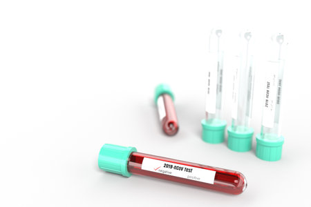 3D render of two test tubes for covid 19 blood testの写真素材