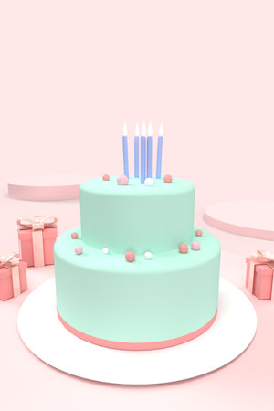 3D rendering of birthday celebration background on pink toneの写真素材