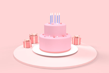3D rendering of birthday celebration background on pink toneの写真素材