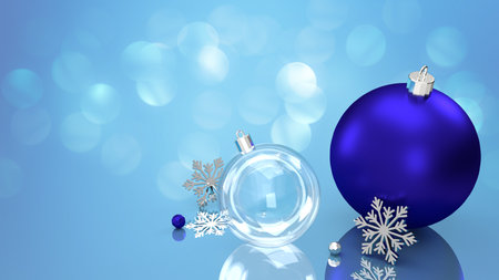 3D rendering Christmas background with balls and snowflakesの写真素材
