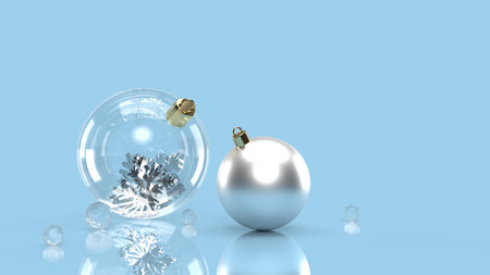 3D rendering of Christmas balls isolated on blueの写真素材