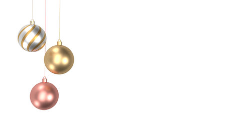 3D rendering Christmas background with balls on white backgroundの写真素材