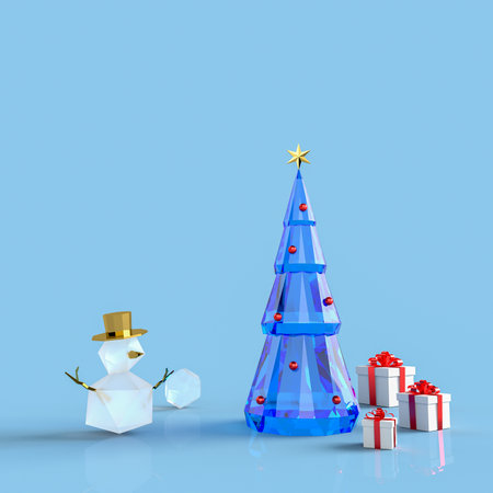 3D rendering illustration with crystal Christmas treeの写真素材