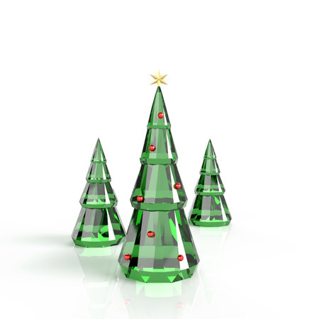 3D rendering illustration with crystal Christmas treeの写真素材