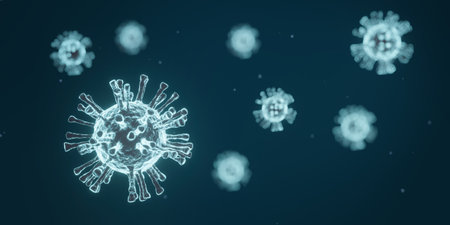 3D rendering of corona virus in blue toneの写真素材