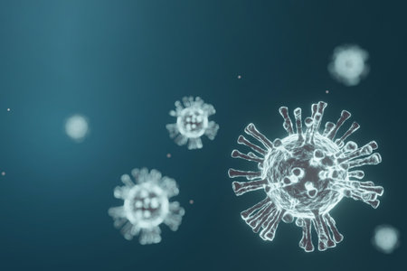 3D rendering of corona virus in blue toneの写真素材