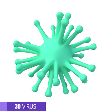3D rendering of corona virus in cartoon style on white backgroundの写真素材