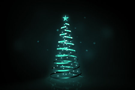 Abstract Christmas tree on blue backgroundの写真素材