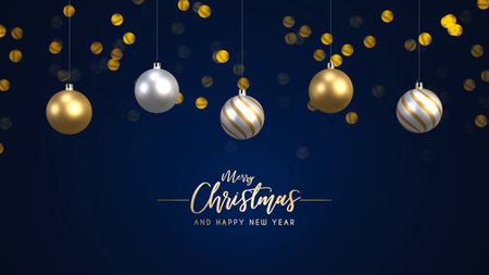 3D rendering Christmas background with ballsの写真素材