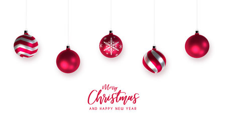 3D rendering Christmas background with ballsの写真素材