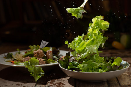 making mixed vegetable salad side viewの写真素材