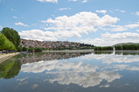 Reflection of Kastoria in lake watersの写真素材