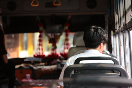 Passenger in mini bus,thailandの写真素材