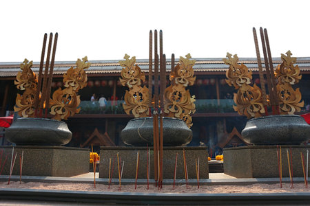 Incense in temple at chinatownの写真素材