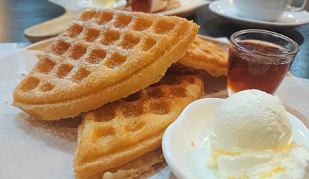 Waffle and ice cream.の写真素材