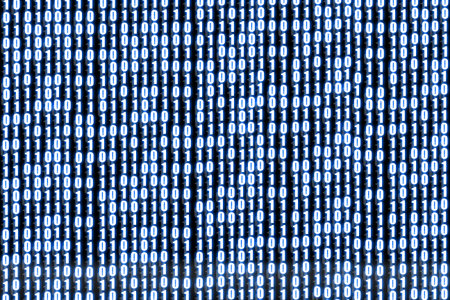 Blue glow number zero and one pattern background.の写真素材