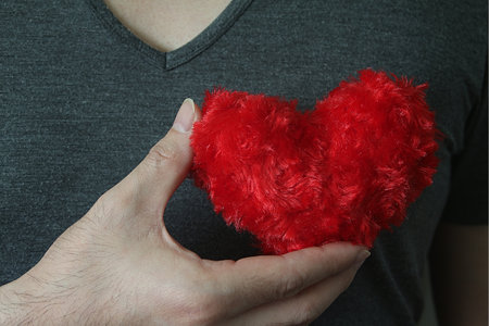  Hand carry red heart.の写真素材