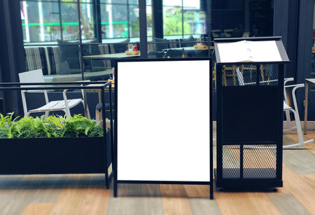 Blank advertising in restaurant on the street.の写真素材