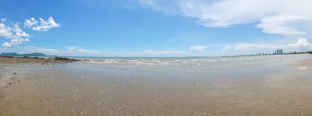 Panorama sea and beach with background bluesky at Pattaya in Thailand.の写真素材