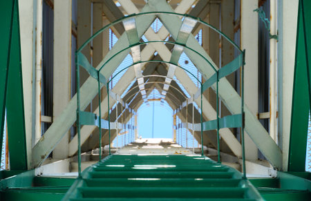 Green truss structure perspective background.