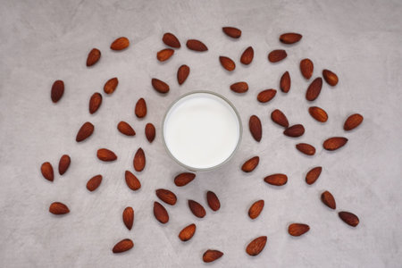 Topview milk and almond, healthy food