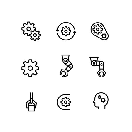 Automation, Manufacturing, Engineer, Production Gear Icon Setのイラスト素材