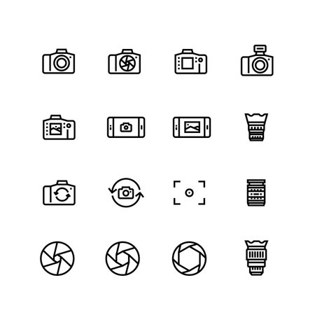 Camera Lenses Photography Icon Setのイラスト素材