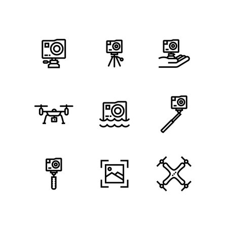 Action Camera Extreme GoPro Drone Icon Setのイラスト素材
