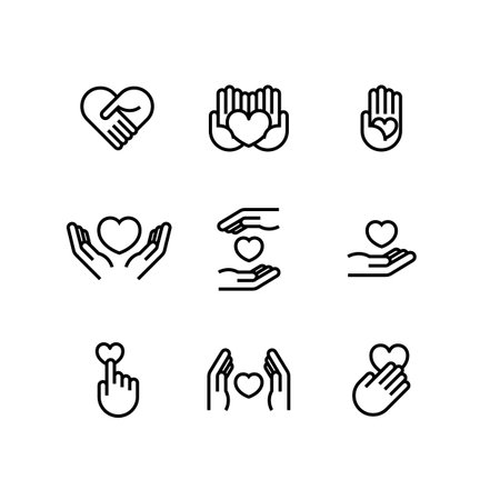Charity Volunteer Collaboration Heart Love Hands Icon Setのイラスト素材