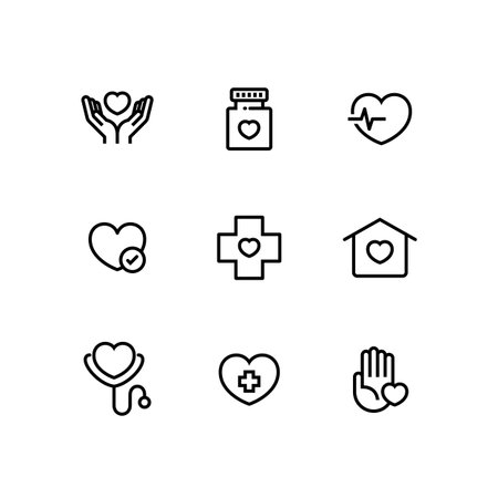 Health Care Cardiology Medicine Icon Setのイラスト素材