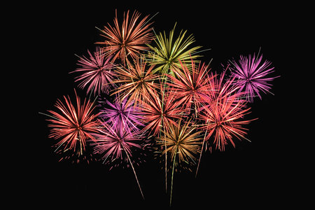 Group of fireworks on black background