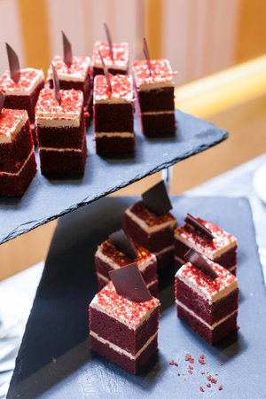 Group of Dark Chocolate with White Cream and Chocolate Pieces