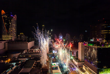 Firework New Years Celebration BANGKOK, THAILAND - DECEMBER 31, 2017: Colorful Firework Display...