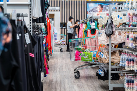 Crowd of People choosing and buying to stockpile products at Supermarket Store after Thai government...