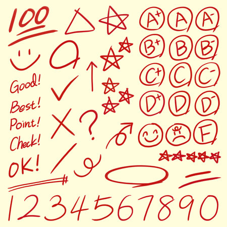 Set of hand drawn symbols, numbers and punctuation marks. Vector illustration.のイラスト素材