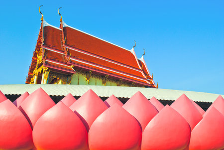 Buddhist temple in lotus at wat muangの写真素材