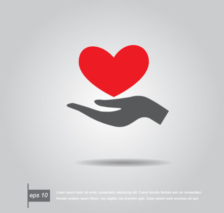 Red heart on hand, vector iconのイラスト素材
