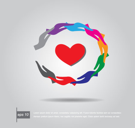 Red heart in circle hand, vector iconのイラスト素材