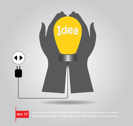 hand hold bulb idea connecting with electric socket vector iconのイラスト素材