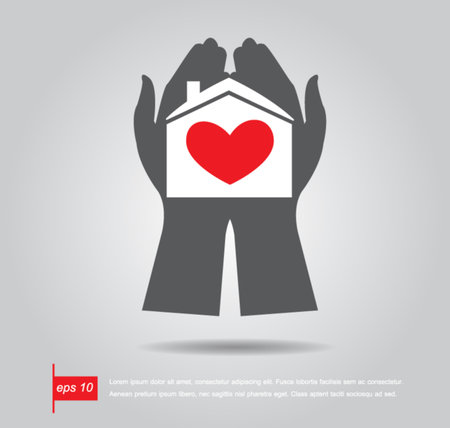hand hold and give Gentle house with red heart inside vector illustrationのイラスト素材