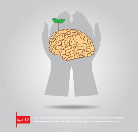 hand hold Brain  tree illustration, tree of knowledge vector iconのイラスト素材