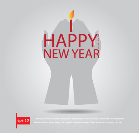 hand hold  text happy new year 2014 like cake vector iconのイラスト素材