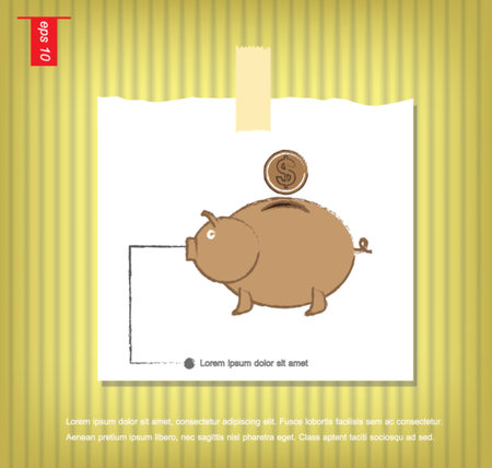 piggy bank and money  vector icon  in Note Papers with a sticky tape stuck on the wall vector iconのイラスト素材