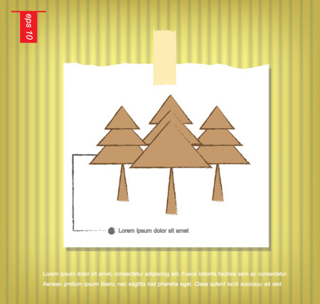 Vector three christmas tree icon  in Note Papers with a sticky tape stuck on the wall vector iconのイラスト素材