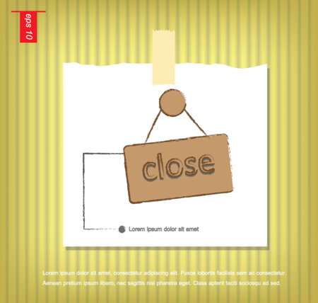 Shopping sign board  close vector icon  in Note Papers with a sticky tape stuck on the wall vector iconのイラスト素材