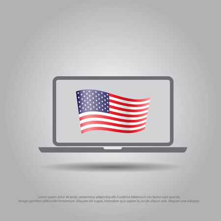 usa flag in laptop vector iconのイラスト素材