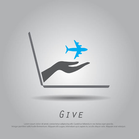 hand hold plane  from the laptop vector iconのイラスト素材