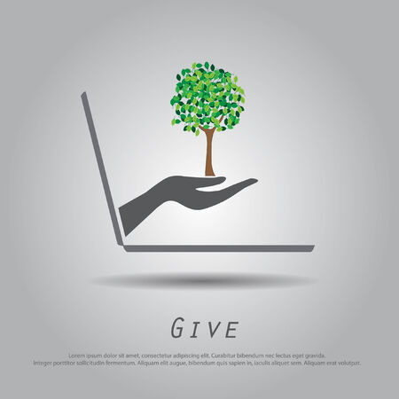 hand hold tree from laptop vector iconのイラスト素材