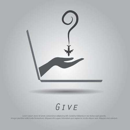 hand hold  plane  from laptop vector iconのイラスト素材
